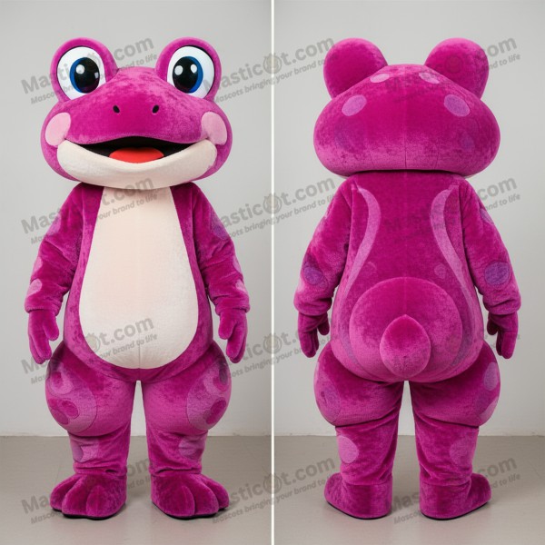 Magenta plush broad shouldered frog mascot - Masticot.com