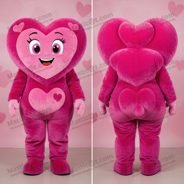 Magenta Velvety Cartoon Heart Mascot - Masticot.com