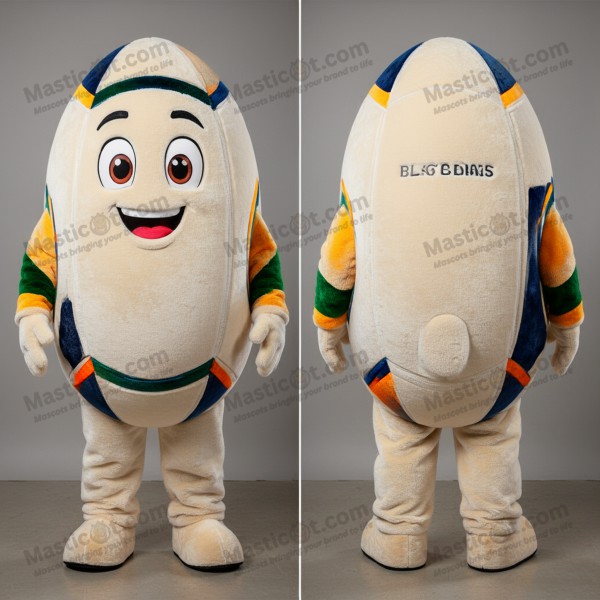 Cream rounded rugby ball mascot - Masticot.com