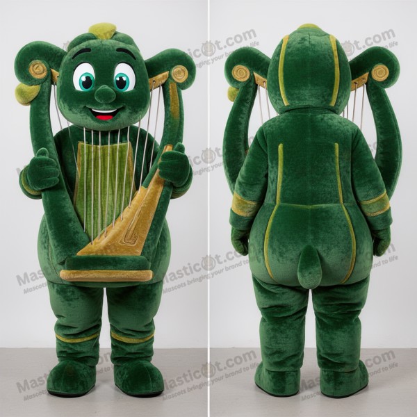 Forest green flowing celtic harp mascot - Masticot.com