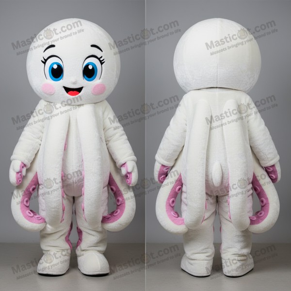Velvety white playful octopus mascot - Masticot.com