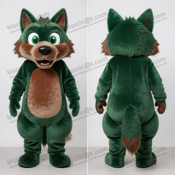 Costum de lup mascota verde pădureț cu umeri lați -