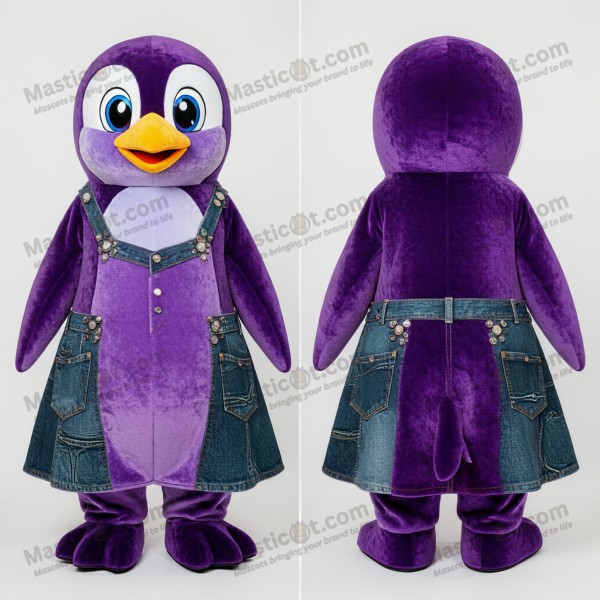Pingüino mascota esponjoso y amigable de color púrpura -