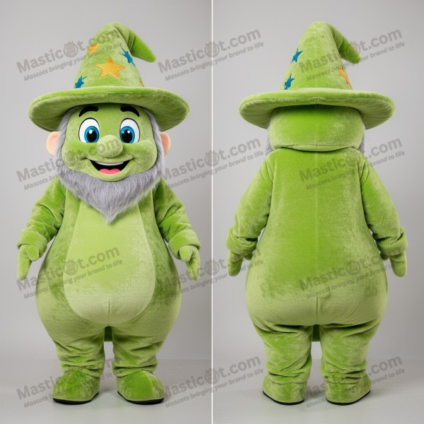 Lime green puffed hood wizard mascot - Masticot.com