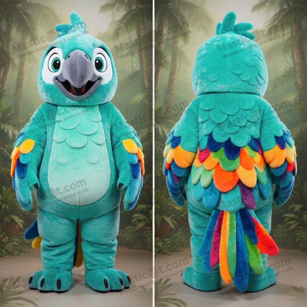 Turquoise vibrant feathered macaw mascot - Masticot.com