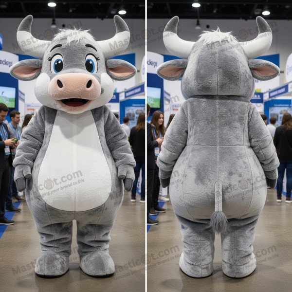Silver Cartoon Zebu Mascot - Masticot.com