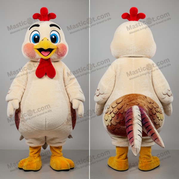 Cream colored velvety pheasant mascot - Masticot.com