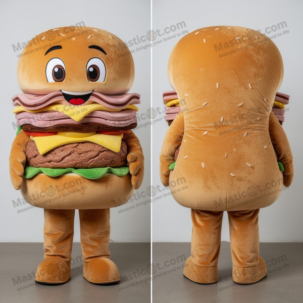 Caramel Gold Plush Pulled Pork Sandwich Mascot -