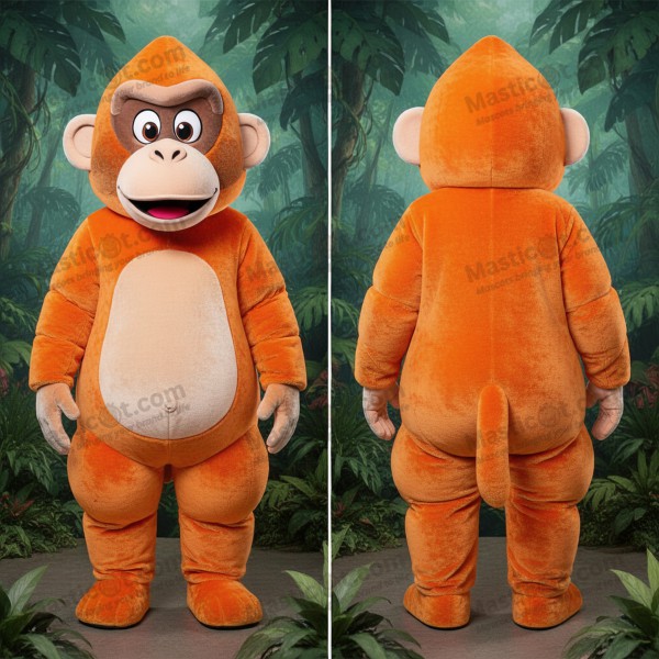 Orange fluffy grinning baboon mascot - Masticot.com