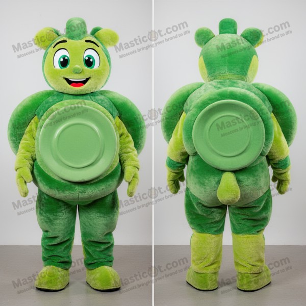 Green spinning plate plate spinner mascot - Masticot.com