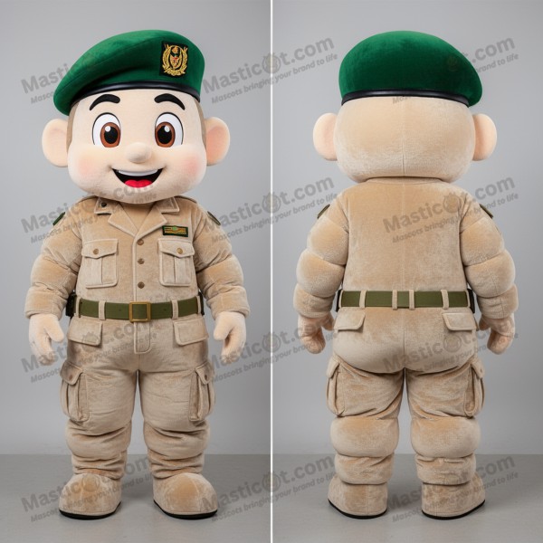 Beige velvety green beret mascot - Masticot.com