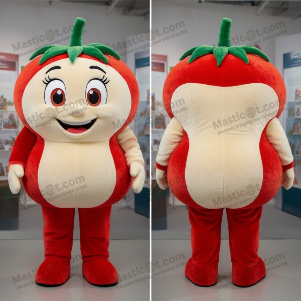 Cremefarvet rund tomatmaskot - Masticot.com