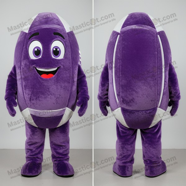 Purple rounded rugby ball mascot - Masticot.com