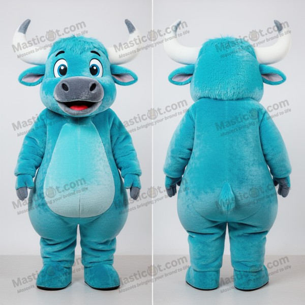 Cyan fluffy yak mascot - Masticot.com