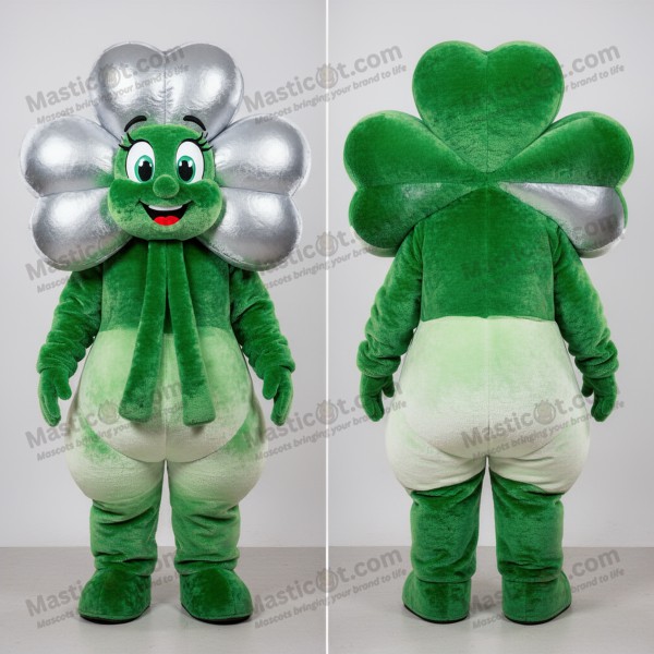 Emerald green broad shouldered bunch of shamrocks mascot -