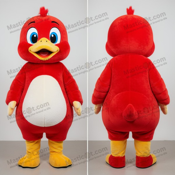 Rød fluffy gåsungemaskot - Masticot.com