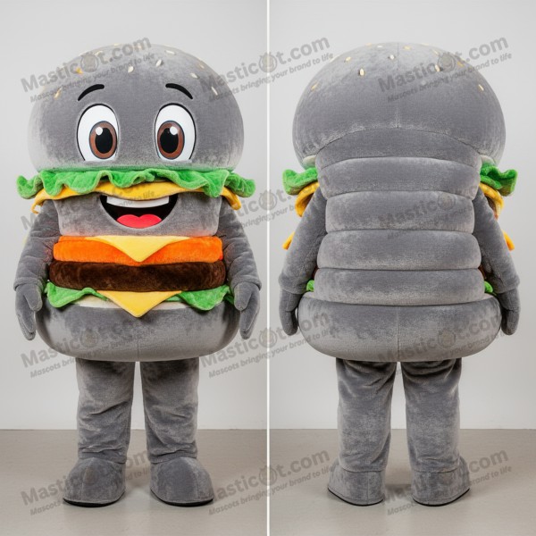 Grå, rund burger-maskot - Masticot.com