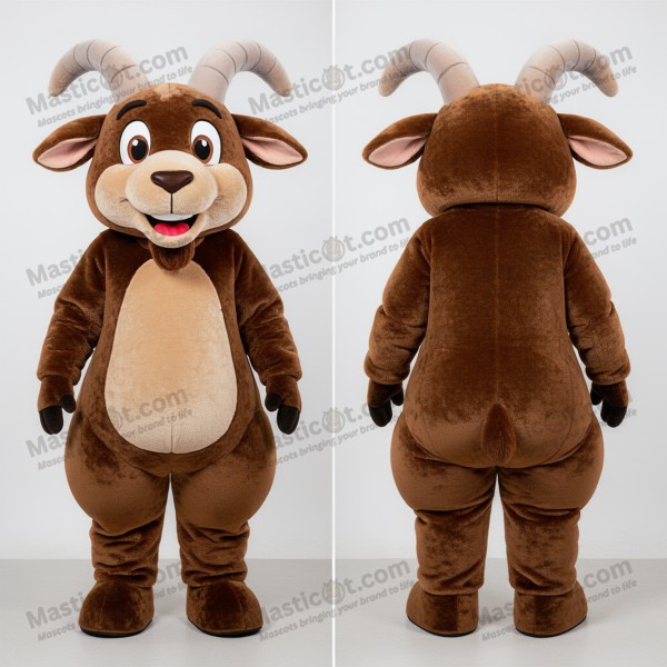 Brown rounded horned goat mascot - Masticot.com