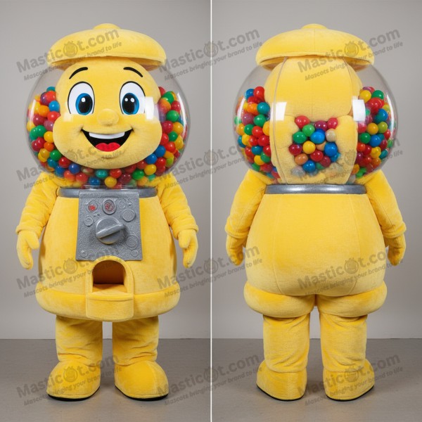 Vibrant yellow cheerful gumball machine mascot -