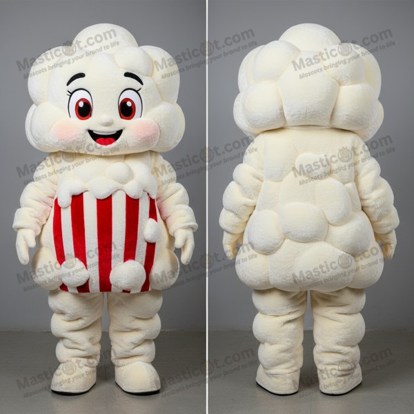 Fluffy hvid popcorn-maskot - Masticot.com