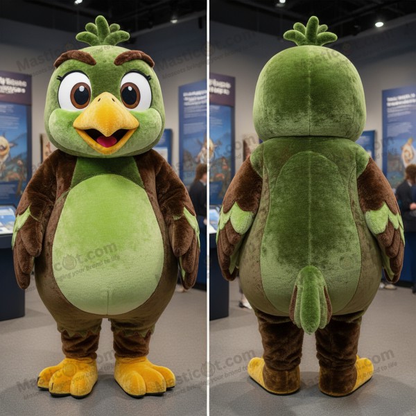Olive green feathered hawk mascot - Masticot.com