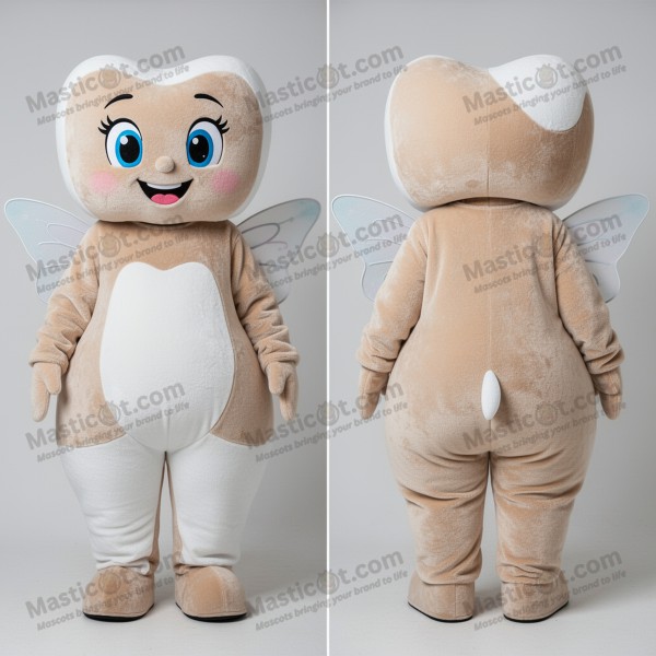 Beige Velvety Smiling Tooth Fairy Mascot - Masticot.com