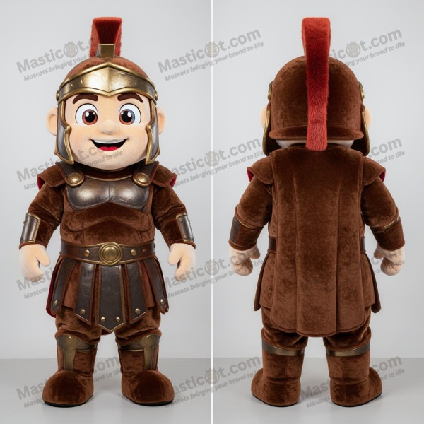 Costum de mascota soldat spartan din catifea maro -