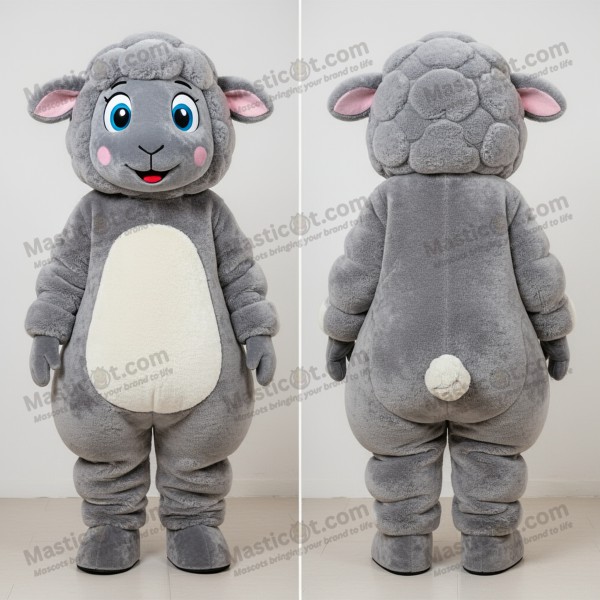 Grauer Fell-Schafe-Maskottchen mit breiten Schultern -