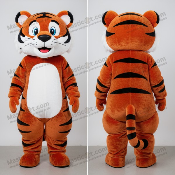 Rust-oransje tiger-maskot med store øyne - Masticot.com