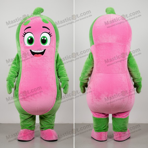 Mascota de Frijol Verde de Dibujos Animados Rosa Terciopelo