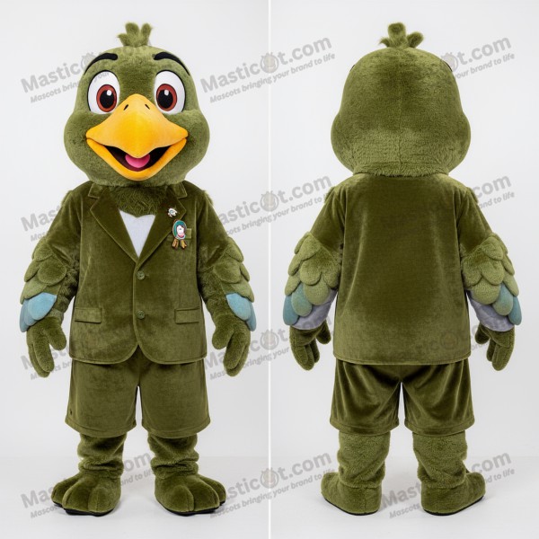 Olive green friendly pigeon mascot - Masticot.com