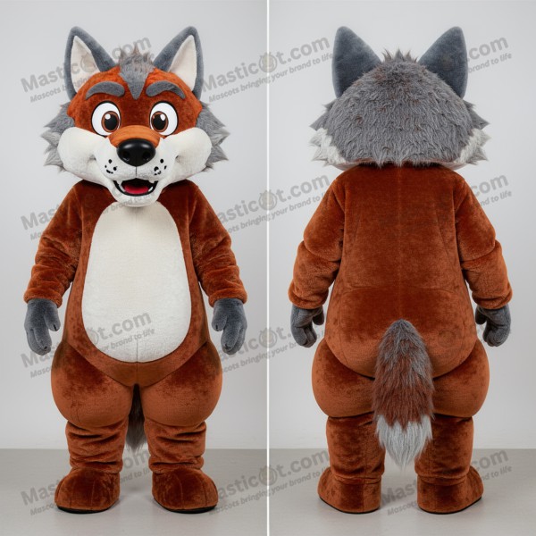Mascotă lup fluffy maro ruginit - Masticot.com