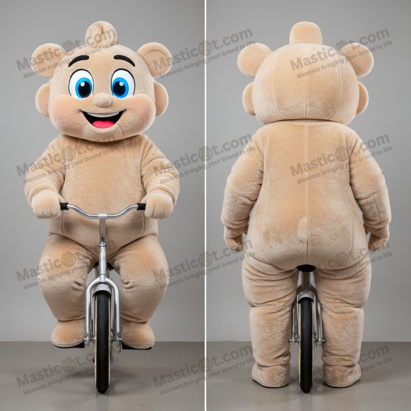 Beige Smilende Enkelsykkel-Maskot - Masticot.com