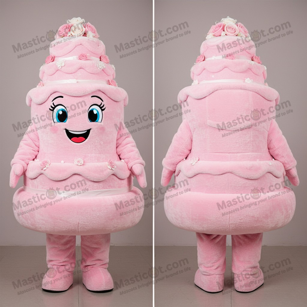 Rosa fluffy lagdelte bryllupskake-maskot - Bryllupskake - MASTICOT_8904 - Masticot.com