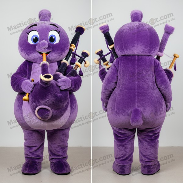 Velvety purple swirling pipes bagpipe mascot - Masticot.com