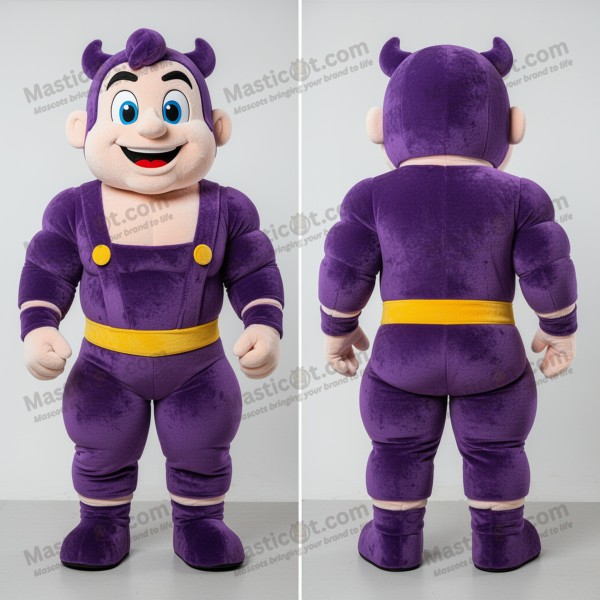 Velvety purple broad shouldered strongman mascot -