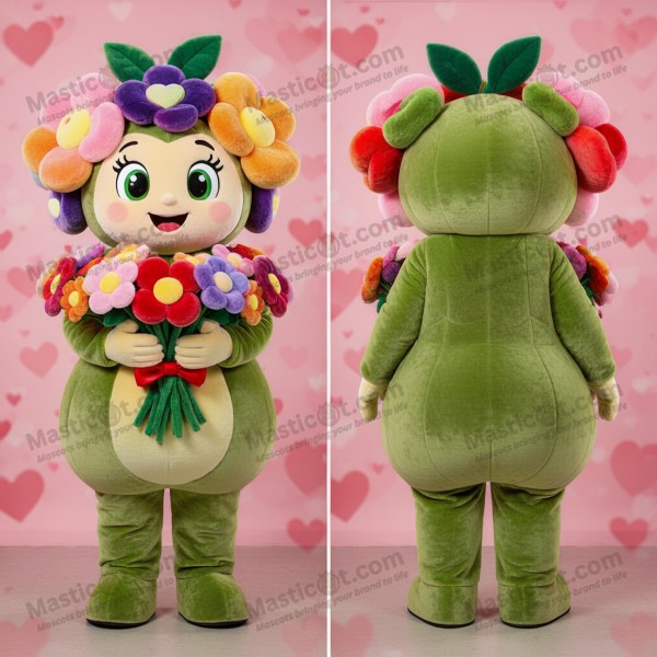 Velvet green broad shouldered bouquet of flowers mascot -