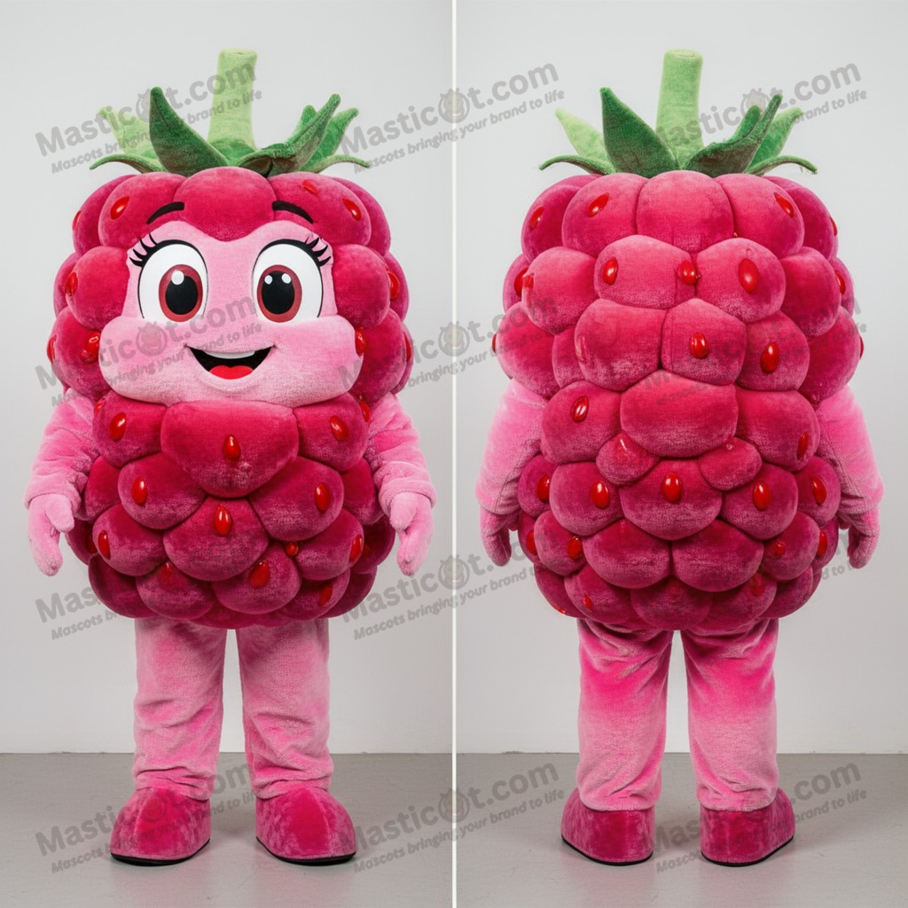 Velvet pink rounded raspberry mascot - Masticot.com