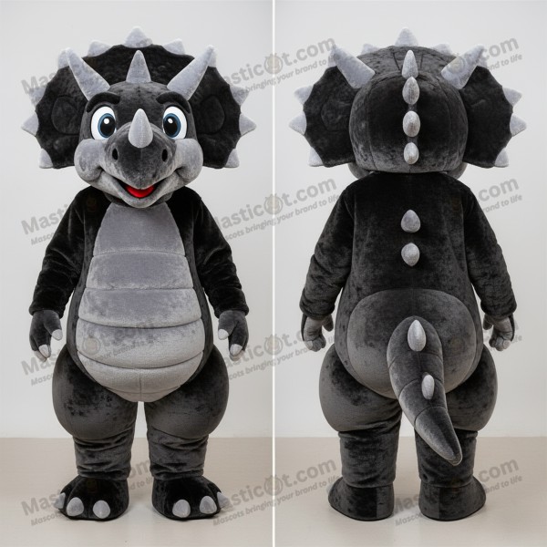 Mascotă triceratops mată neagră, stil desen animat -