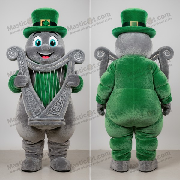 Gray Cartoon Celtic Harp Mascot - Masticot.com