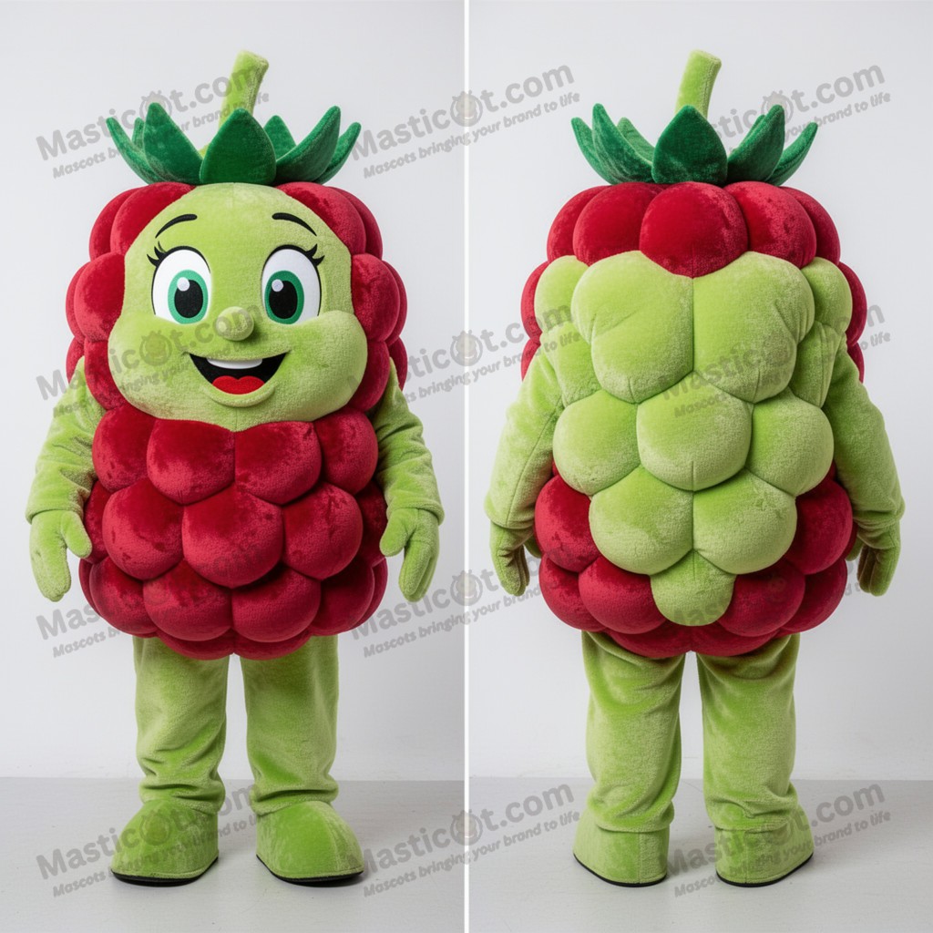 Lime green velvety raspberry mascot - Masticot.com