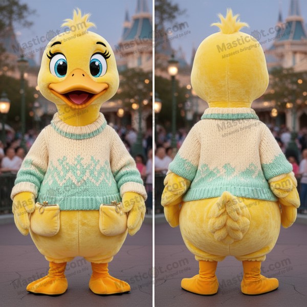 Mascota de Cisne de Dibujos Animados en Terciopelo Amarillo