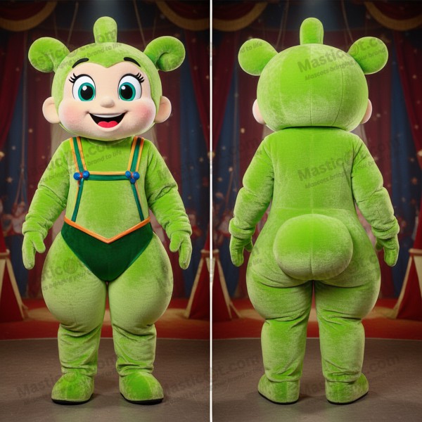 Limegrønn Dynamisk Trapezkunstner Maskot - Masticot.com