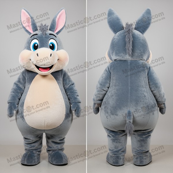Gray Velvety Cartoon Donkey Mascot - Masticot.com
