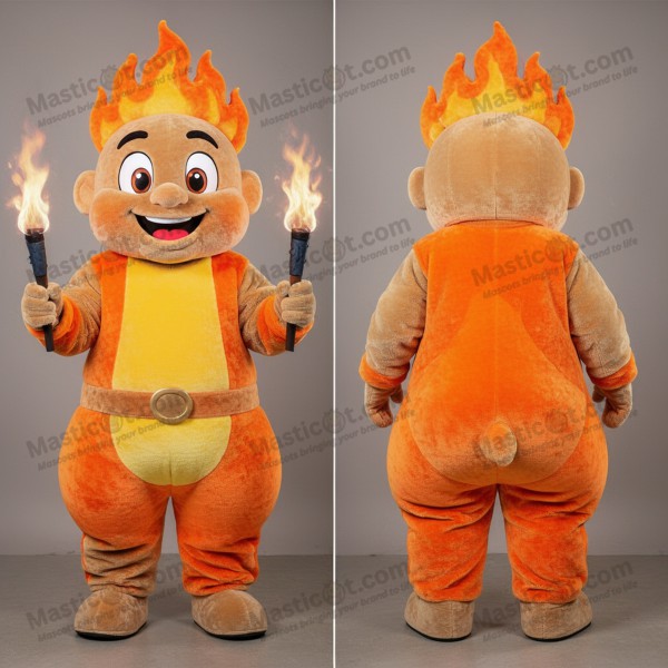 Tan Swirling Flame Fire Eater Mascot - Masticot.com