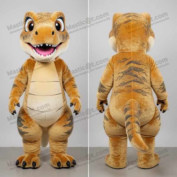 Goldener freundlicher Velociraptor-Maskottchen -
