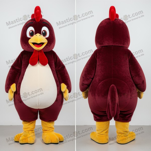 Maroon Rounded Cartoon Chicken Mascot - Masticot.com