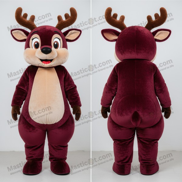 Maroon Velvety Deer Mascot - Masticot.com