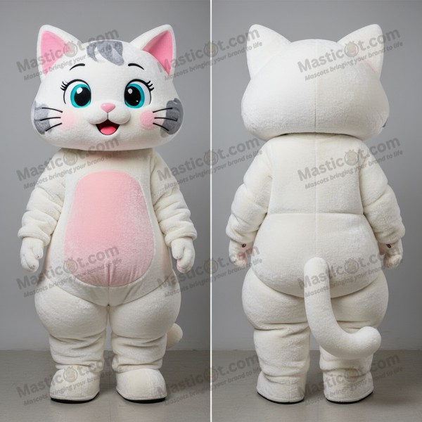 Ivory white fluffy cat mascot - Masticot.com