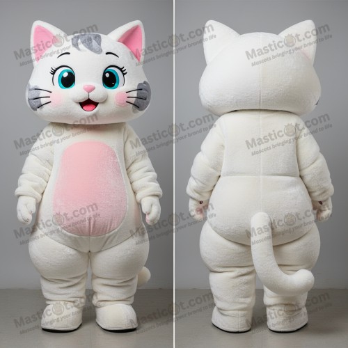 Ivory white fluffy cat mascot - Masticot.com